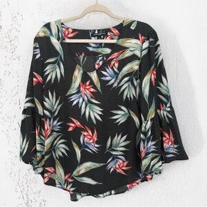 Sharagano Long Sleeve Floral V-Neck Blouse Size XL